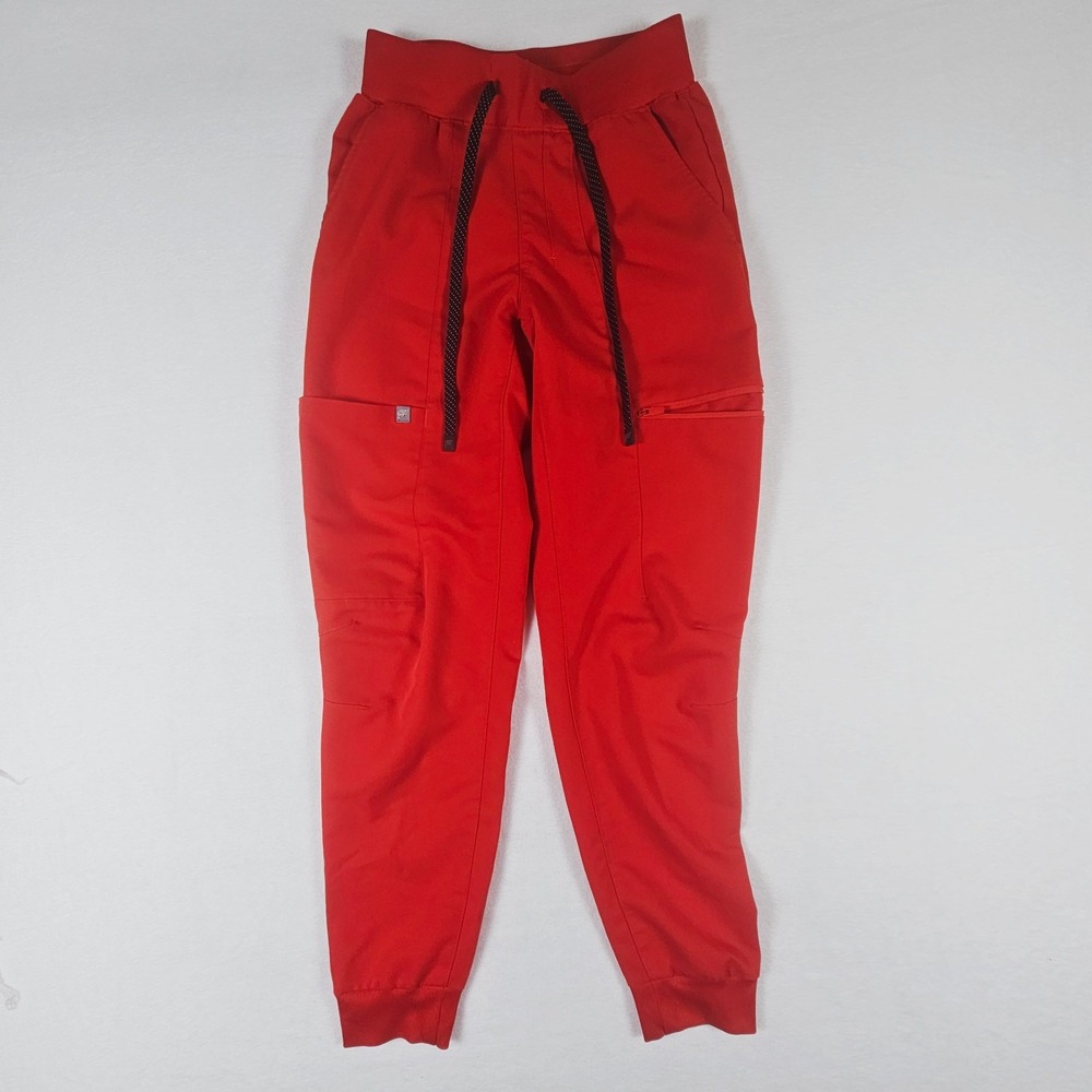 Fabletics Women's Scrub‎ Pants Joggers Size XXS Red Pockets Drawstring Stretch